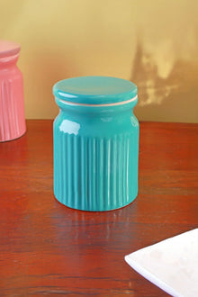 Soft Pastel Ribbed Ceramic Storage Jars — Mint, Green & Blush Pink