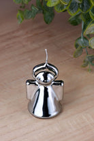 Mirror Glass Silver Angel Sculptural Candle — close-up view, G Decor
