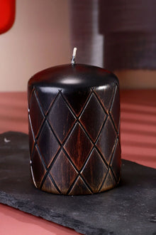 Gold Lattice Noir Bronze Monstera Relief Pillar Candle