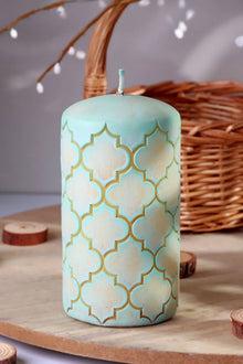 Moroccan Kanz Brass Lattice Pillar Candle — Blush Pink or Mint