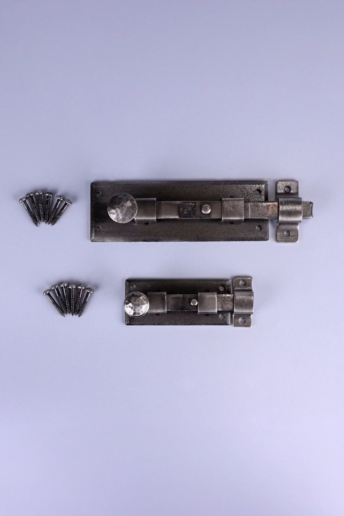 Hand-Forged Hammered Iron Sliding Door Bolt, Pewter — alternate view, G Decor