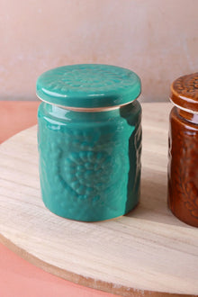 Embossed Bloom Handmade Ceramic Storage Jars with Floral Lids