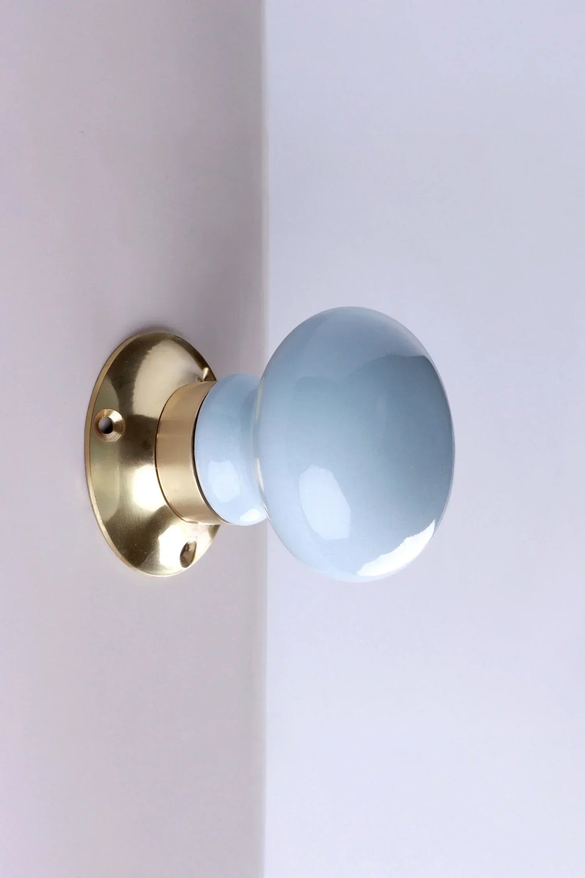 Brassworks Edit Light Grey Ceramic Mortice Door Knobs with Brass Base — alternate view, G Decor