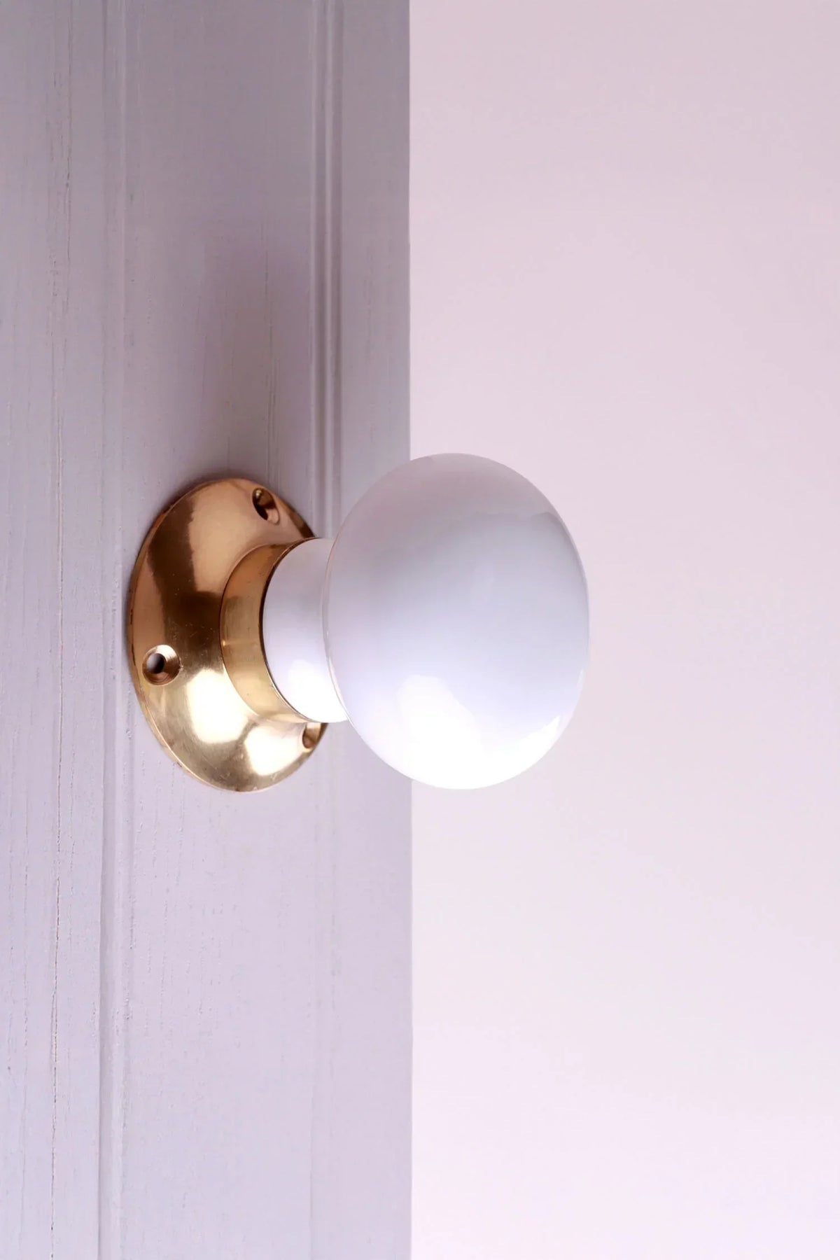 Brassworks Edit Porcelain White Ceramic Mortice Door Knobs with Brass Base — alternate view, G Decor