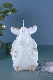 Frosted Reindeer Hand-Finished Wax Candle Figures in White or Grey