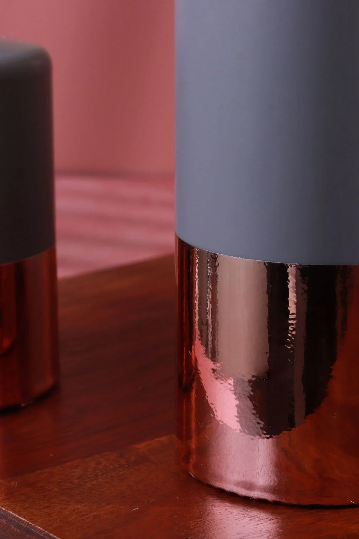 Ceraven Glass-Effect Pillar Candle in Grey and Brushed Copper — view 5, G Decor
