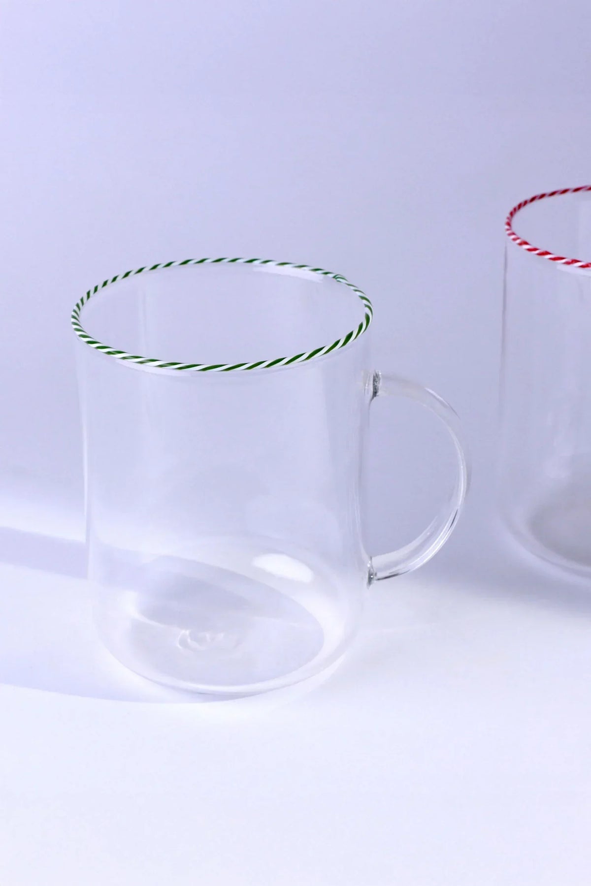 Twist Rim Glassware Tea and Coffee Mugs in Red Blue and Green — view 5, G Decor