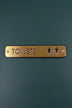 Satin Brass Engraved Door Sign for Restroom Toilets or Private — close-up view, G Decor