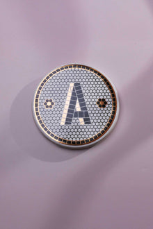 British Pub Tile Black and Gold Personalised Monogram Coaster — Sold Individually