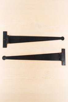 24″ Pair of Hand-Forged Penny End T Hinges in Beeswax Finish