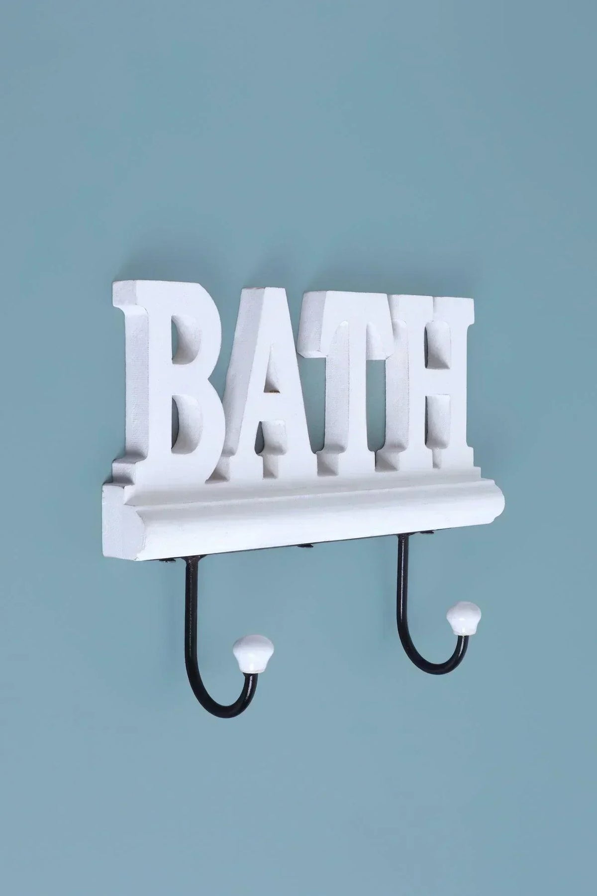 Bath White Wooden Sign Wall Rack Hook — lifestyle view, G Decor