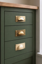 Bevelled plate cup pull in polished, aged and satin brass, second view