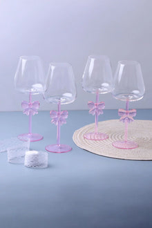 Blush Bow Pink Wine Glasses with Delicate Bow Stem Set of 4