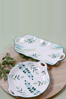Botanical Leaf Ceramic Serving Platters, Set of 2