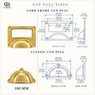 Size drawings: card frame and classic cup pulls