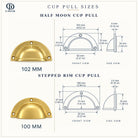 Size drawings: half moon and stepped rim cup pulls