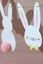 Bunny Bunting with White Rabbit Faces and Pom-Pom Tails — G Decor
