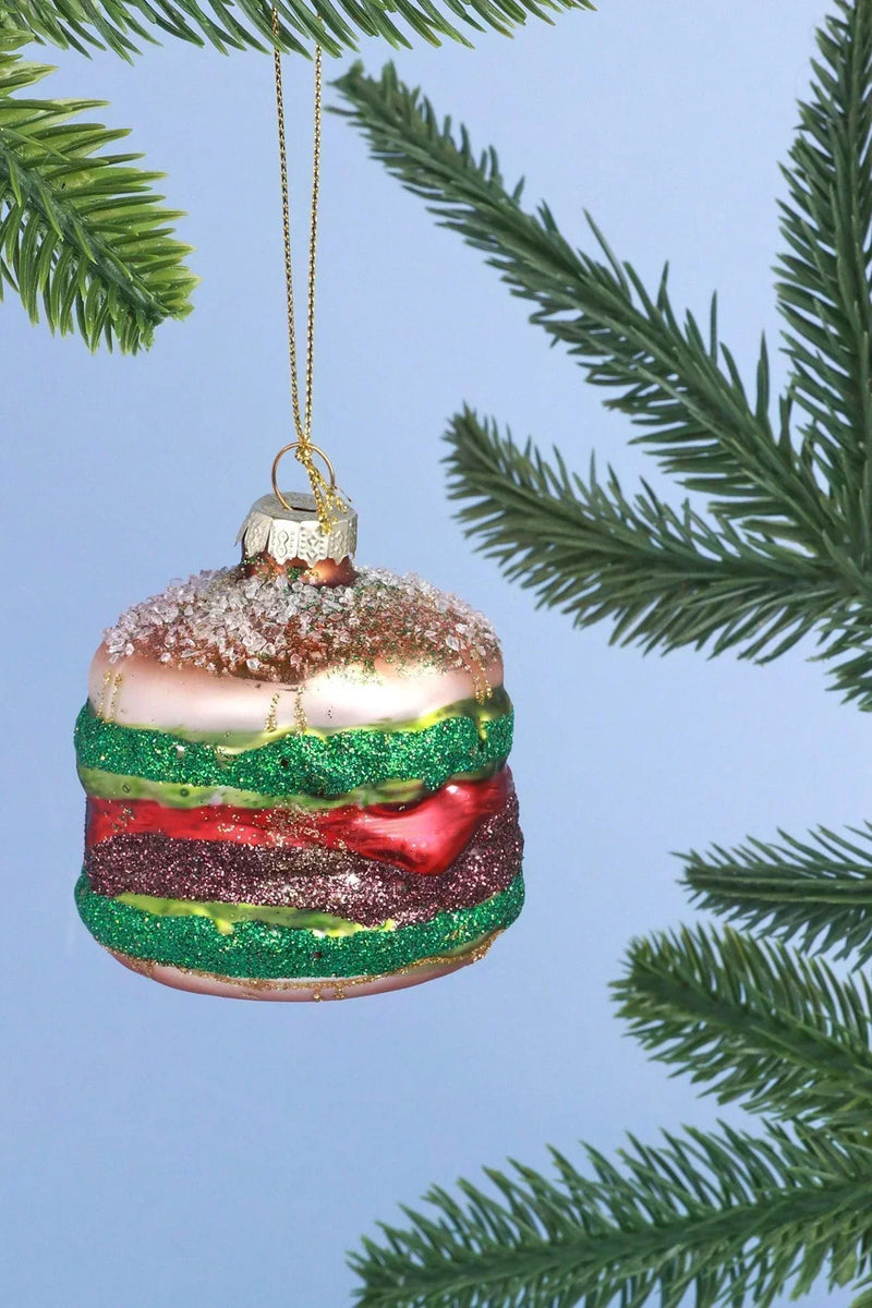 Boule de Noël en verre peinte à la main "Festin de burgers"