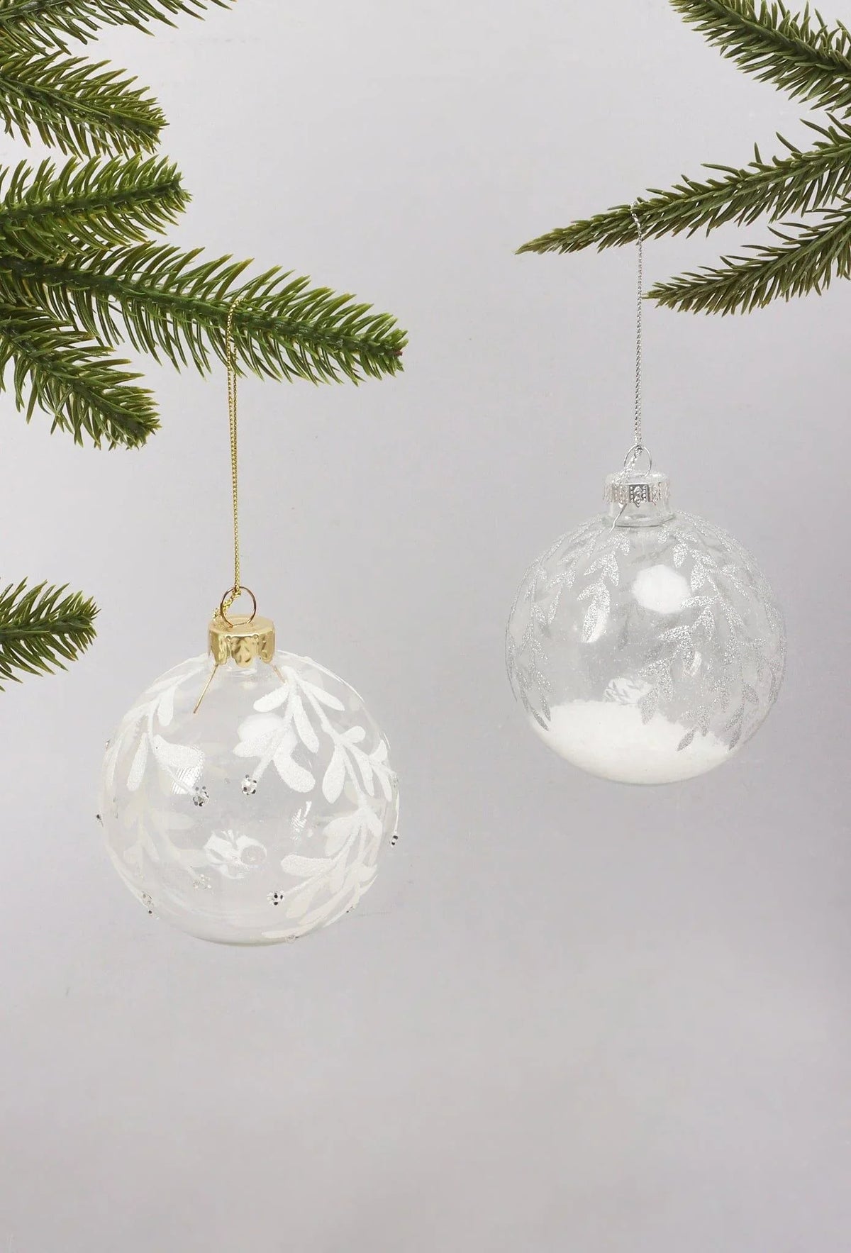 Clear Frosted Leaf Hand-Finished Glass Christmas Baubles — G Decor