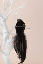 Handmade Velvet Feather Clip-On Christmas Birds in Black Red or Teal — close-up view, G Decor