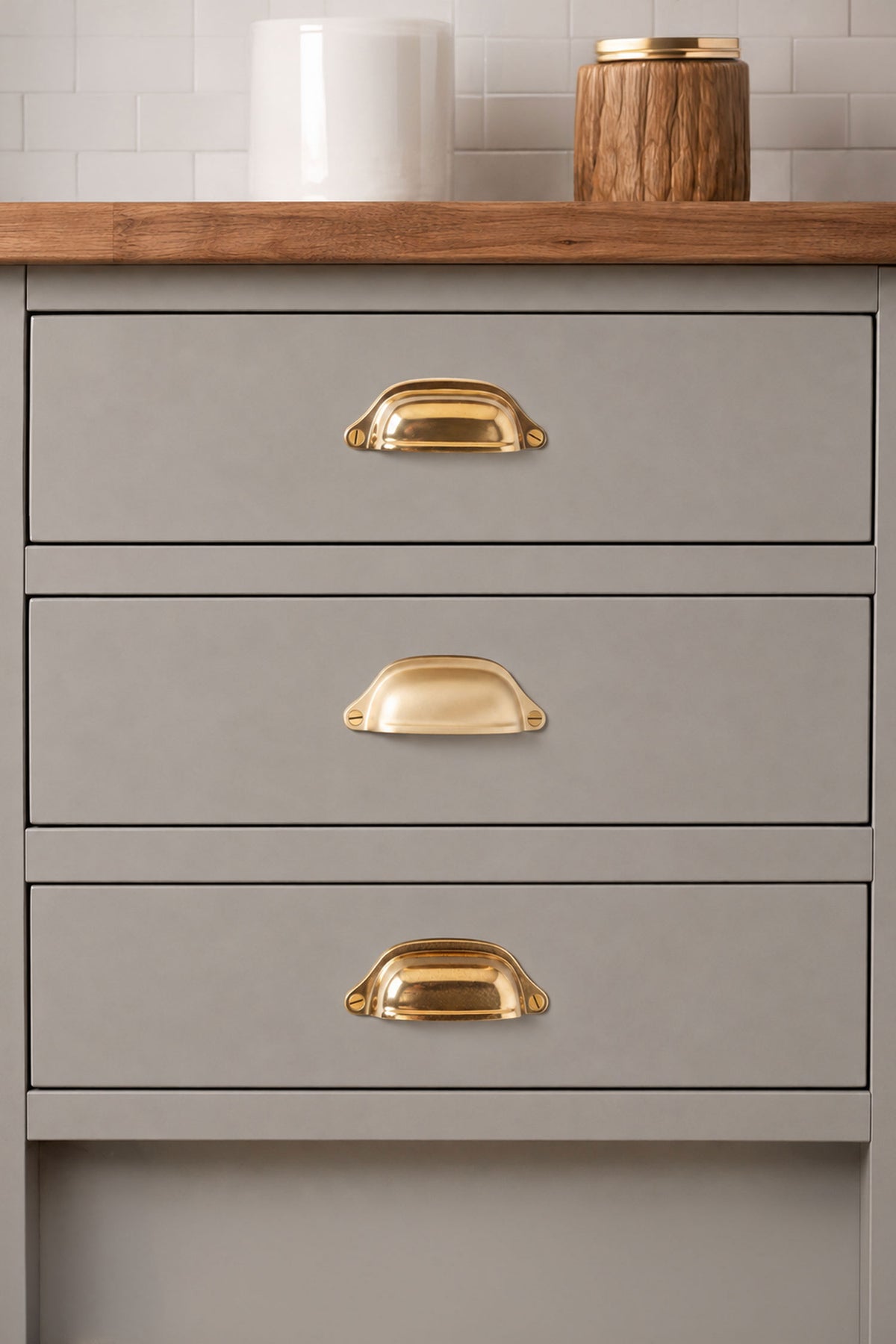 Deep scoop cup pull in polished, aged and satin brass, second view