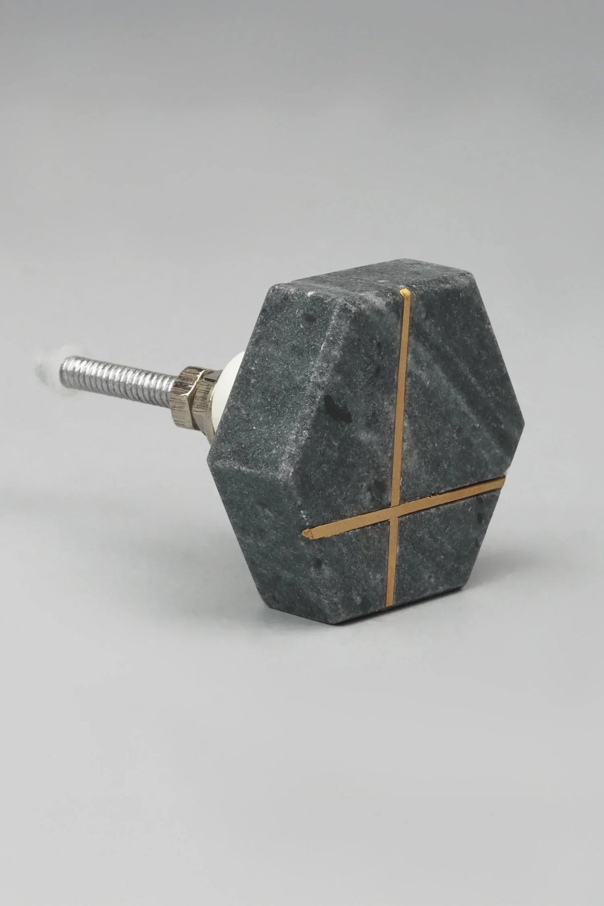 Estella Grey Marble Brass Cabinet Knob — close-up view, G Decor