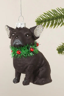 Festive Black Dog Glass Christmas Ornament with Jingle Bell