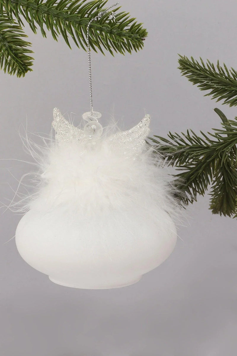 Boule de Noël Ange de givre en verre et plumes