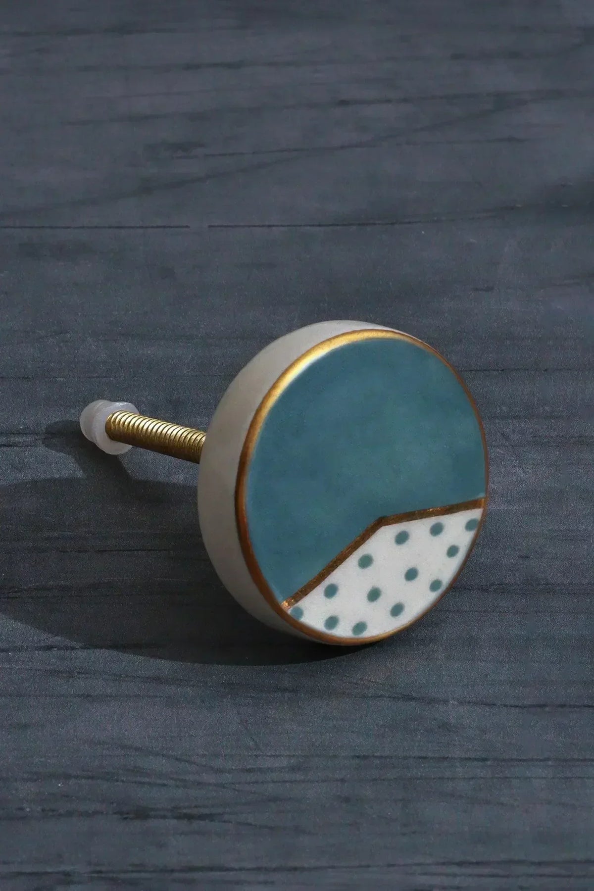 Geometric and Polka Dot Hand-Painted Ceramic Cabinet Knob Collection — close-up view, G Decor