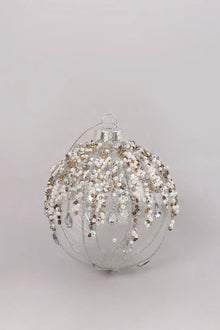 Silver Frosted Glass Christmas Bauble with Beads and Snowflake Design