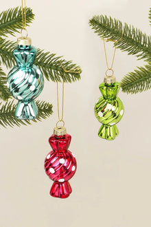 Lot de 3 boules de Noël en verre torsadées peintes à la main, motif sucre d'orge