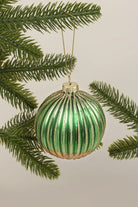 Green and Gold Ribbed Glass Christmas Tree Bauble — G Decor