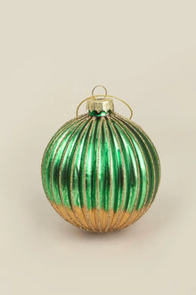 Green and Gold Ribbed Glass Christmas Tree Bauble