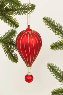 Hand-Painted Glass Hot Air Balloon Christmas Bauble in Red and Gold