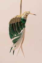 Gold Bird Christmas Tree Decoration with Sequins and Feathers — lifestyle view, G Decor