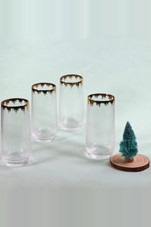 Hammered Highball Glasses with Gold Splash Rim, Set of 4