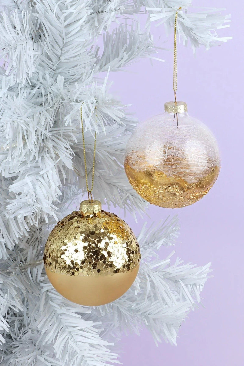 Boules de Noël peintes à la main Grand Royale avec paillettes et finition craquelée or