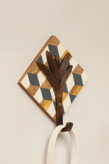 Antique Brass Wall Hook on Cubic Wooden Base