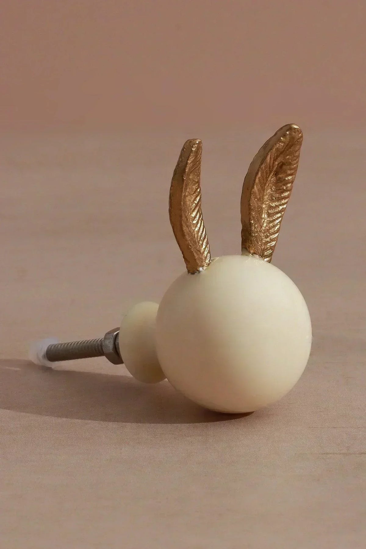 Brass and Porcelain Bunny Ear Cabinet Knob — view 5, G Decor
