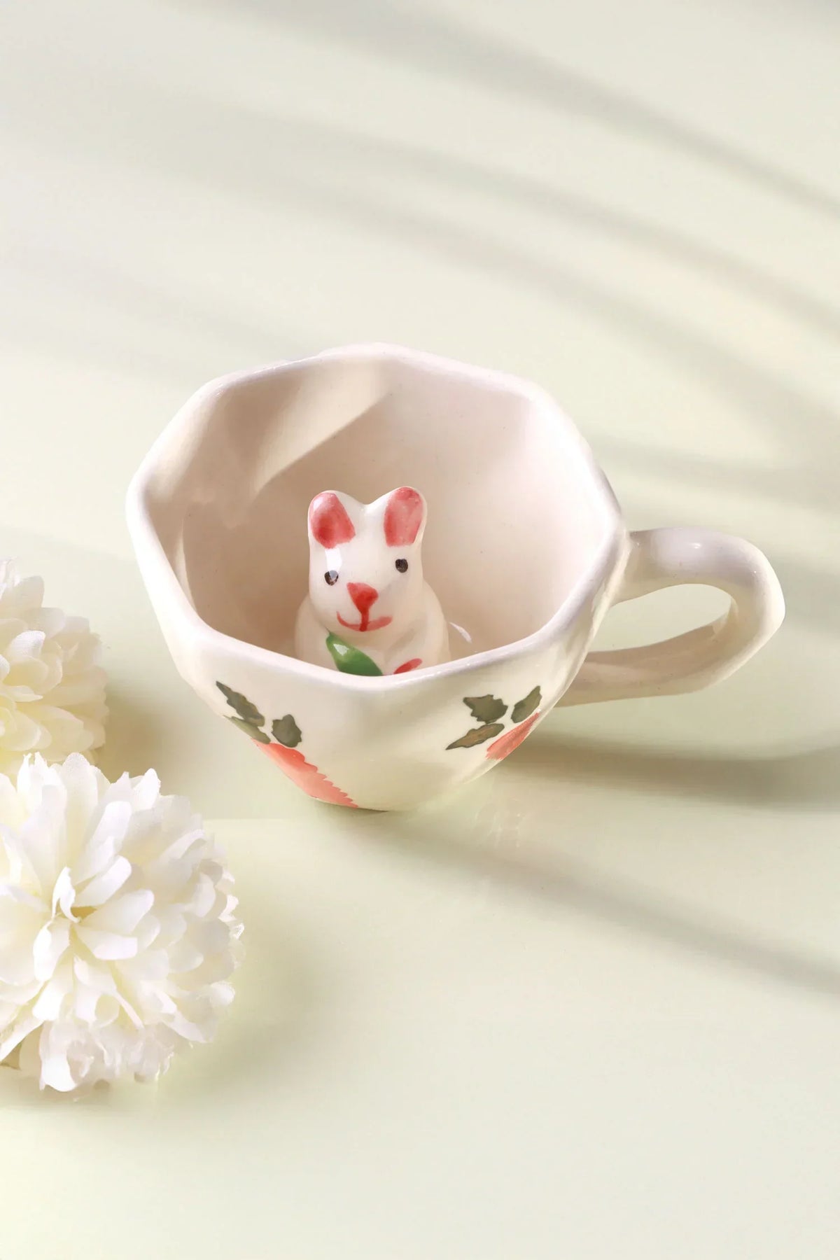 Hand-Painted Bunny Garden Ceramic Mug with 3D Rabbit — alternate view, G Decor