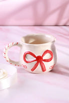 Hand-Painted Red Bow Ribbon Ceramic Gift Mug — alternate view, G Decor