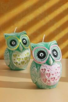 Hootique Owl Couple Candle in Pink and Yellow