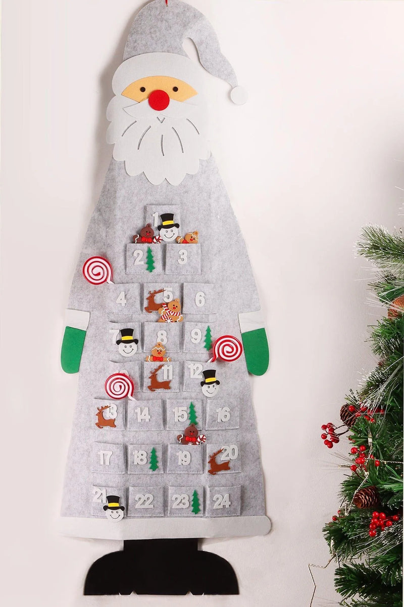 Calendrier de l'Avent réutilisable en feutre, Père Noël mural Jolly XL, gris