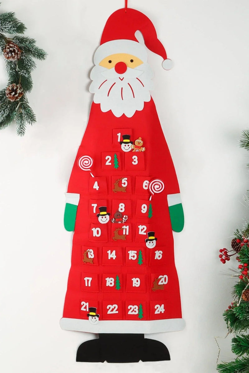 Calendrier de l'Avent réutilisable en feutre Grand Père Noël joyeux XL en rouge