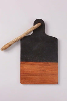 Großes Schneide- und Servierbrett aus schwarzem Marmor und Holz