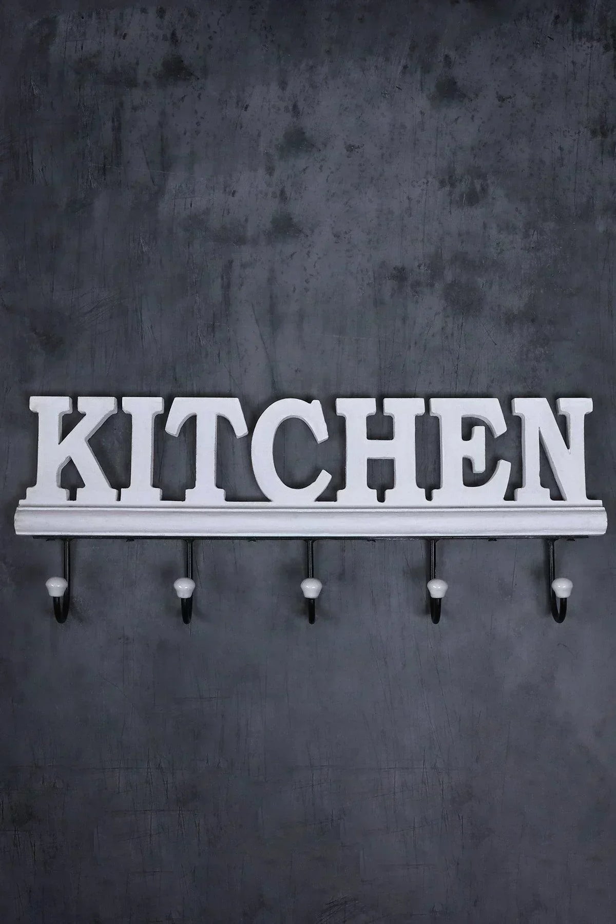 Rustic White Wall-Mounted Kitchen Hook Rack with Lettered Plaque — alternate view, G Decor