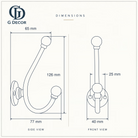 Size drawing of the long ball tip hook: 126 mm (4.96 in) tall, sticks out 77 mm (3.03 in), back plate 40 mm (1.57 in) wide, screw holes 25 mm (0.98 in) apart