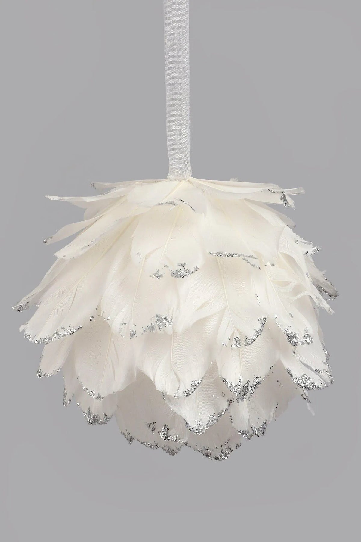 White Feather Snowfall Christmas Bauble — alternate view, G Decor