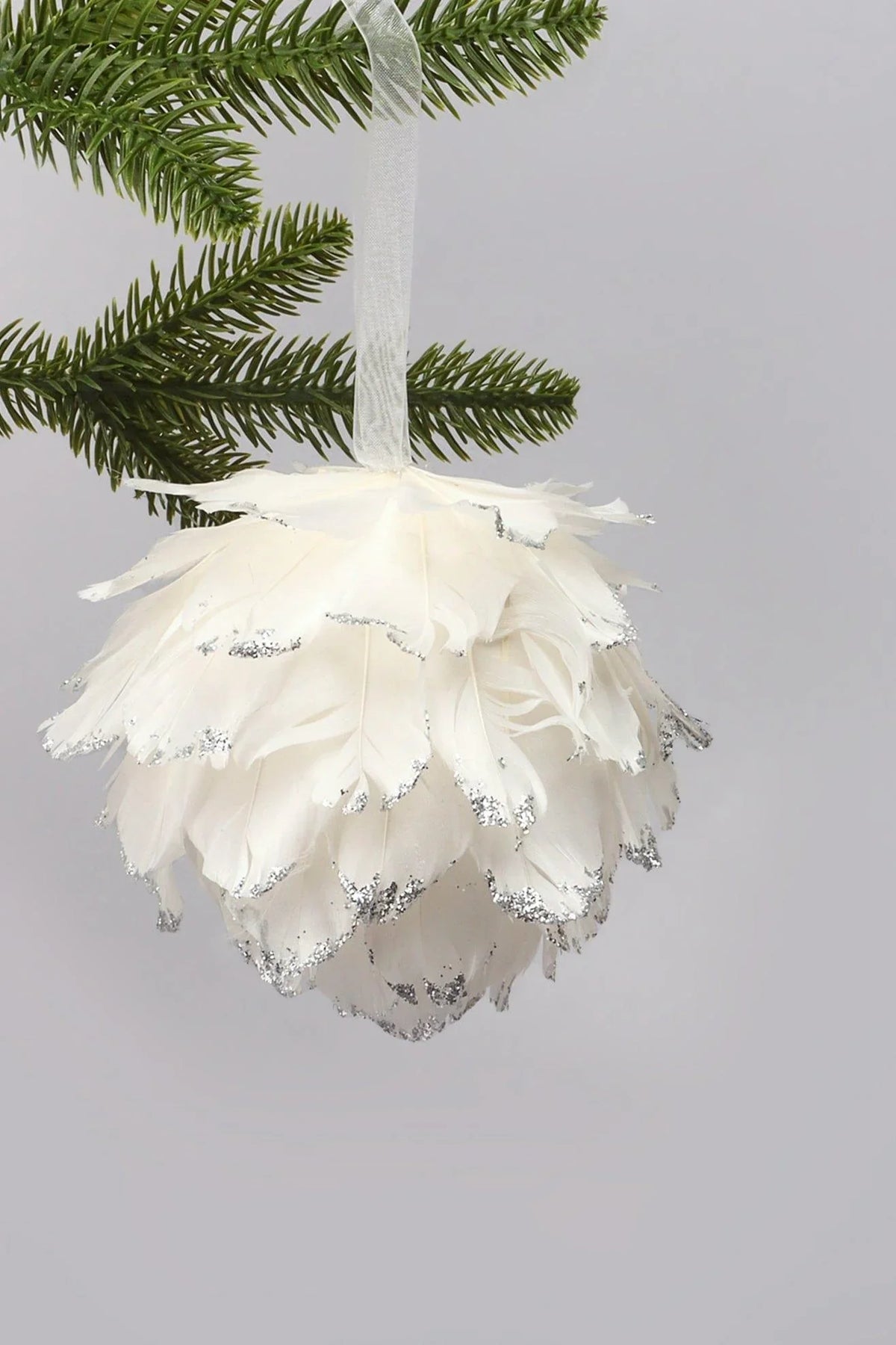 White Feather Snowfall Christmas Bauble — G Decor