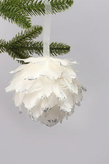 White Feather Snowfall Christmas Bauble with Silver Detail